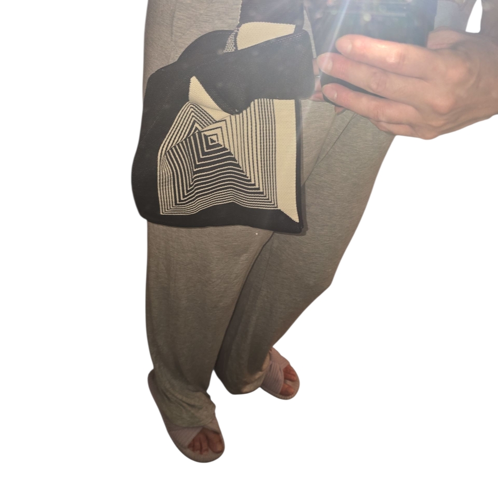 Cream and Black Geometric Clutch with Wristlet - Picture 6 of 6